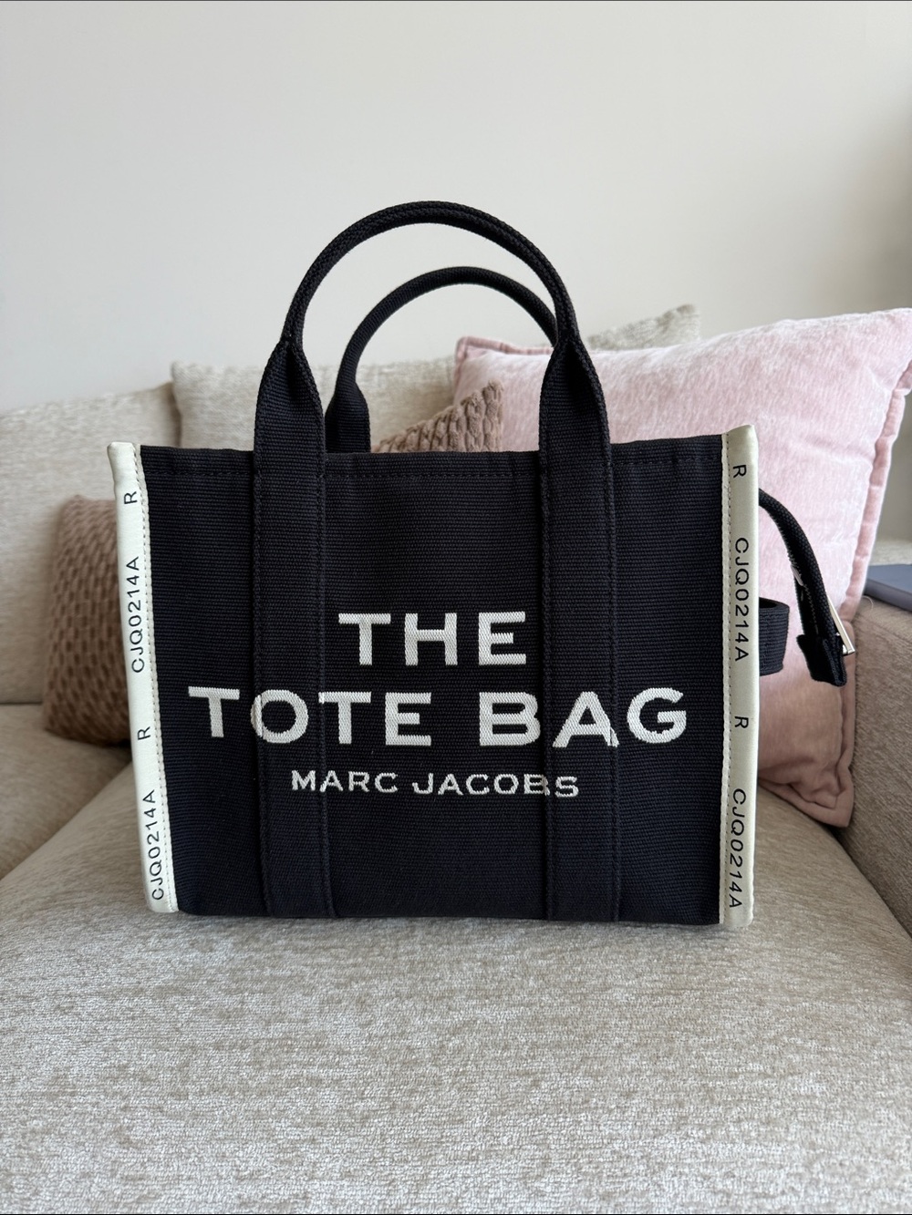 Marc Jacobs Black Canvas 'The Tote Bag' with White Trim